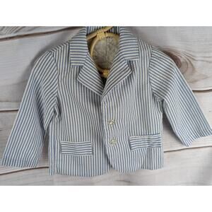 Vintage Peter Piper Baby Blue White Boys Striped Suit Jacket Blazer 2T Lined 3T